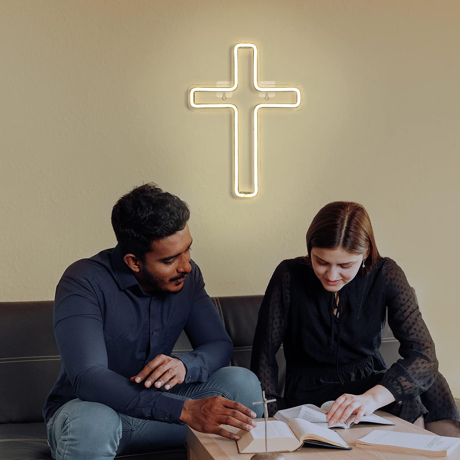 Glowing neon cross light sign for wall decor