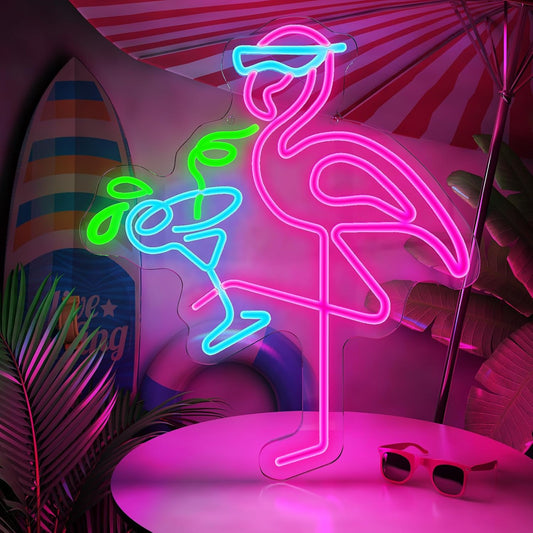 Neon Flamingo Sign - Pink & Blue LED Bar Decor Light for Home, Bar, Party - Deen neon
