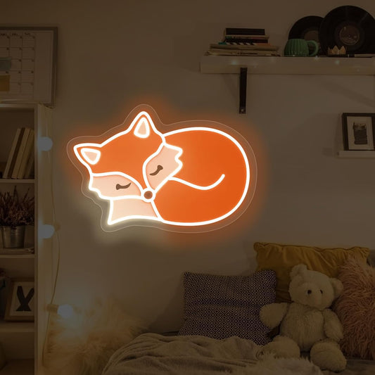 Glowing neon fox light wall decor – LED animal sign for home and kids room