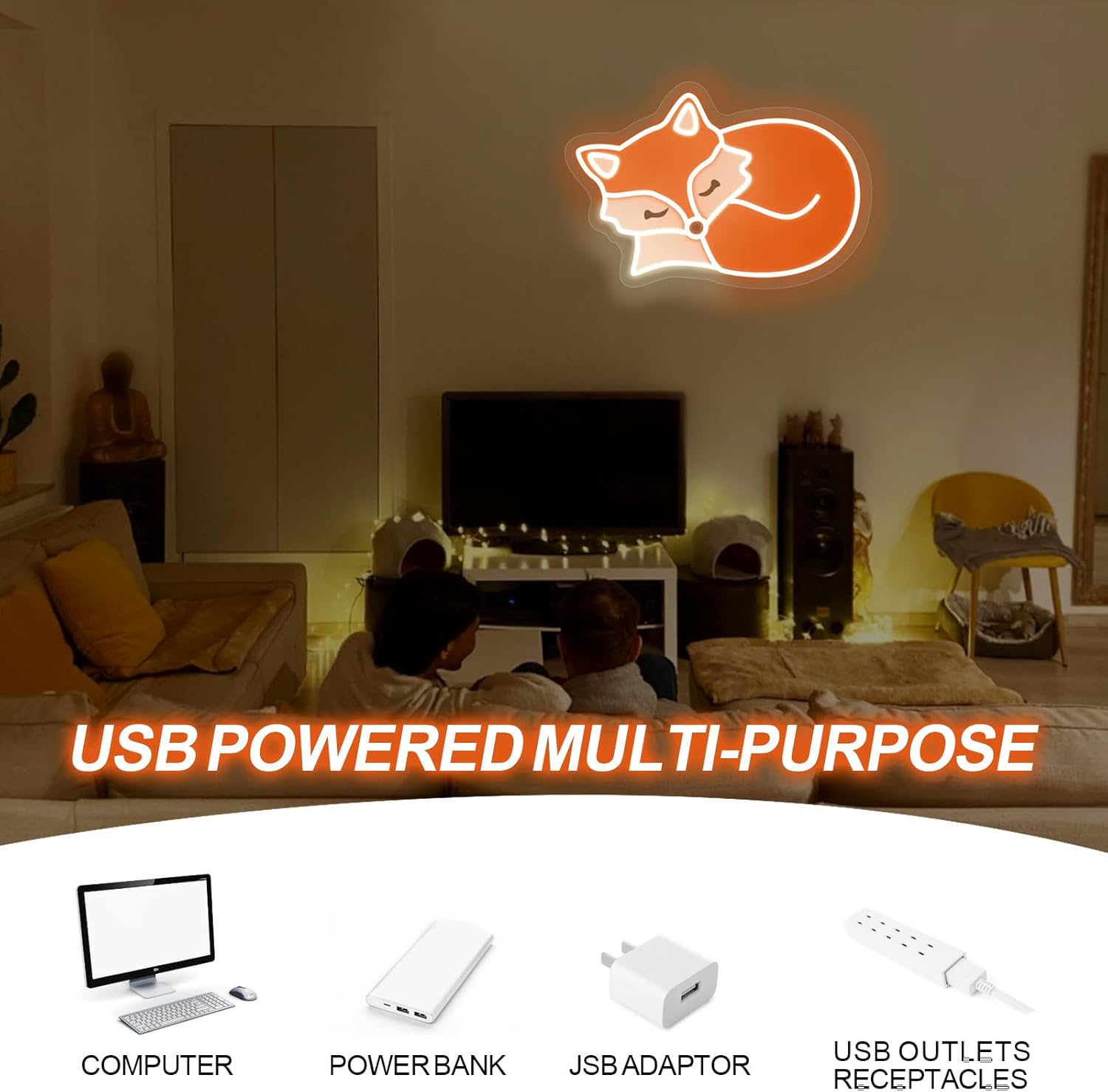 Glowing neon fox light wall decor – LED animal sign for home and kids room