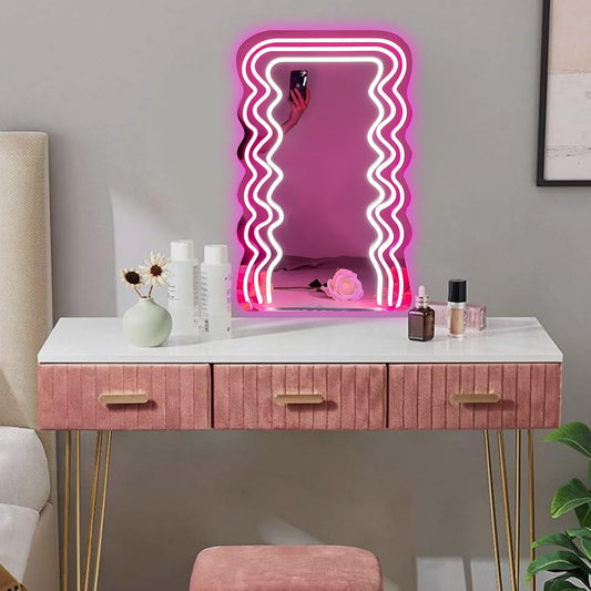 Wavy Neon LED Mirror Light - Unique Aesthetic Wall Decor for Bathroom & Bedroom - Deen neon