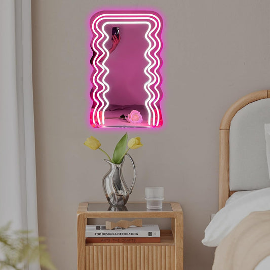 Wavy Neon LED Mirror Light - Unique Aesthetic Wall Decor for Bathroom & Bedroom - Deen neon