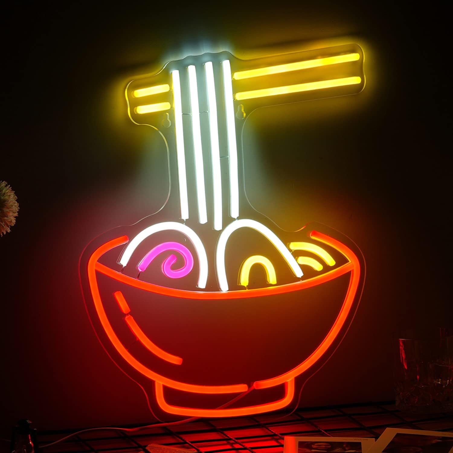 Neon Noodle Bowl Sign - LED Ramen Light for Kitchen, Restaurants & Bars - Deen neon
