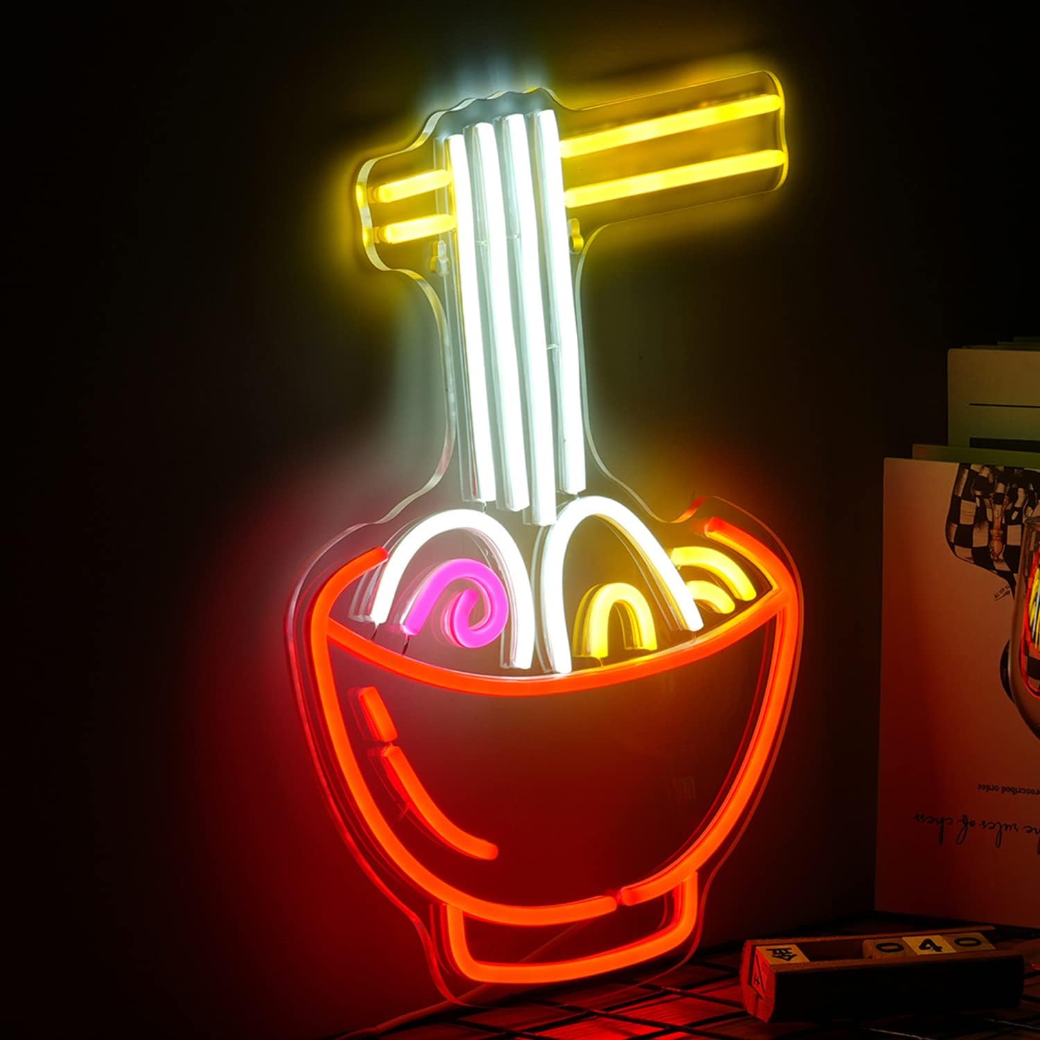 Neon Noodle Bowl Sign - LED Ramen Light for Kitchen, Restaurants & Bars - Deen neon