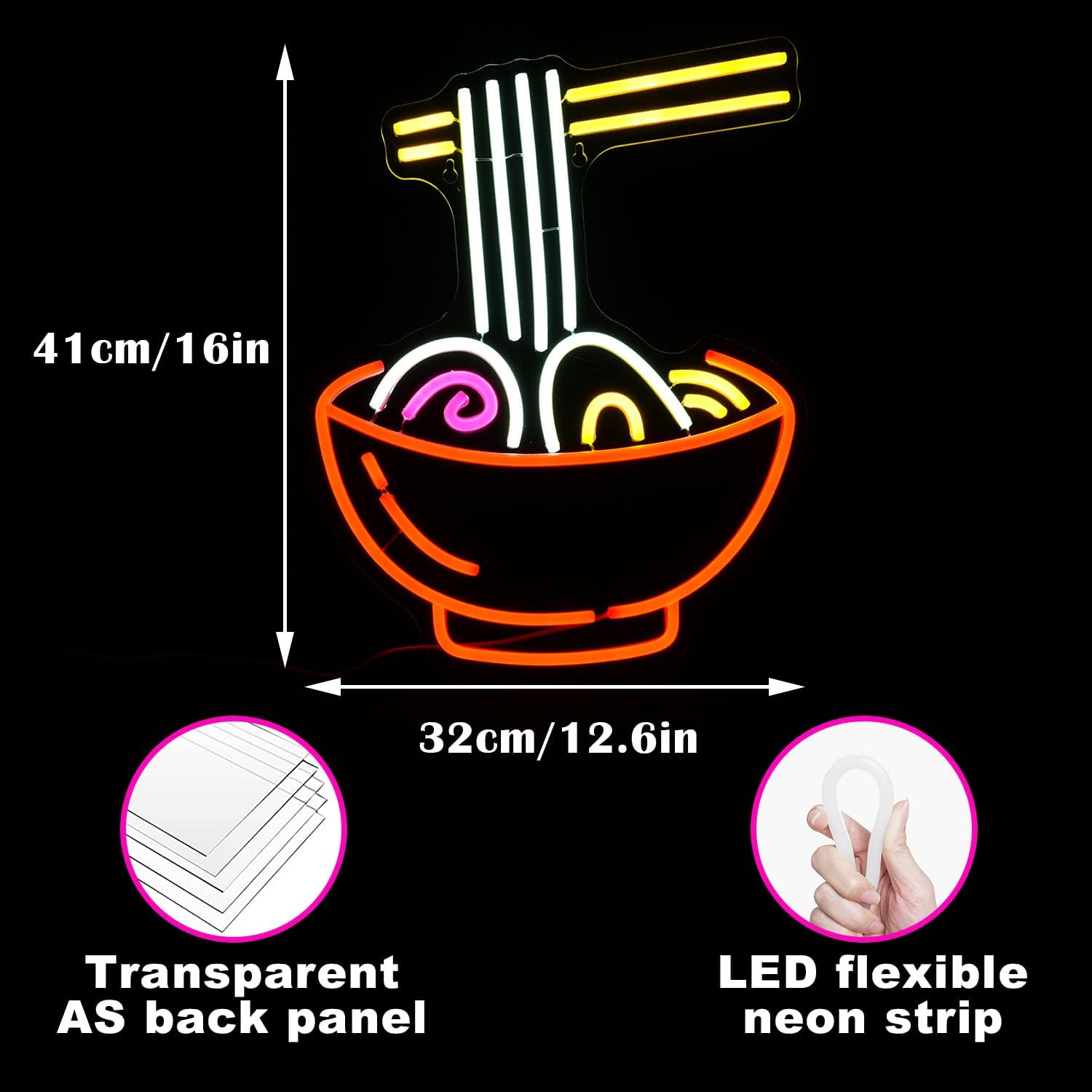 Neon Noodle Bowl Sign - LED Ramen Light for Kitchen, Restaurants & Bars - Deen neon