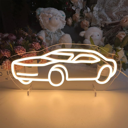 Cute Car Shaped LED Neon Sign – Colorful Wall Light for Kids Room, Garage or Playroom
