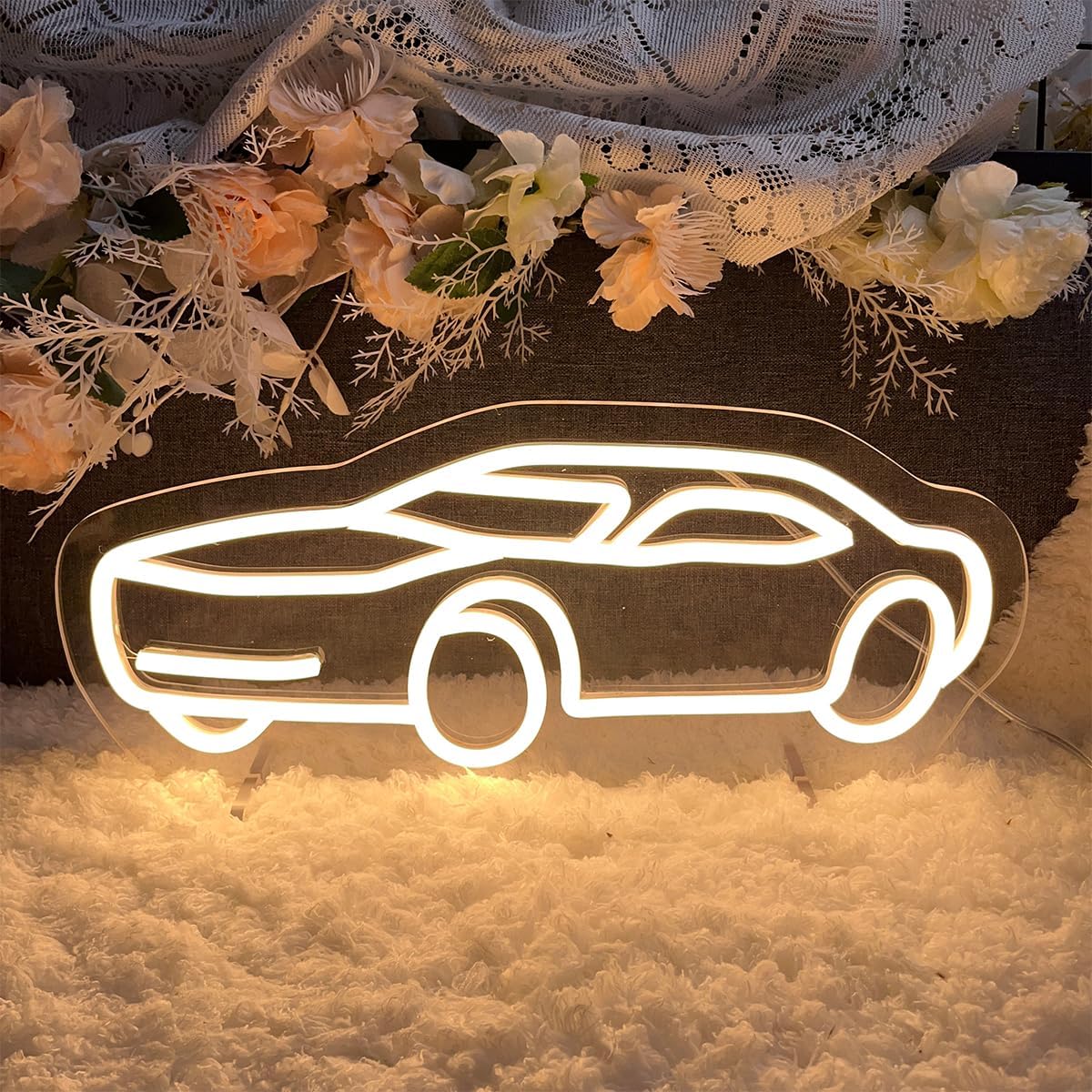 Cute Car Shaped LED Neon Sign – Colorful Wall Light for Kids Room, Garage or Playroom
