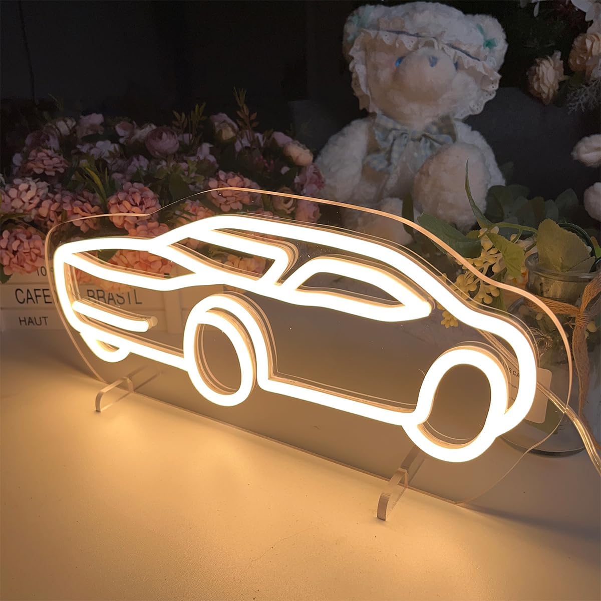 Cute Car Shaped LED Neon Sign – Colorful Wall Light for Kids Room, Garage or Playroom