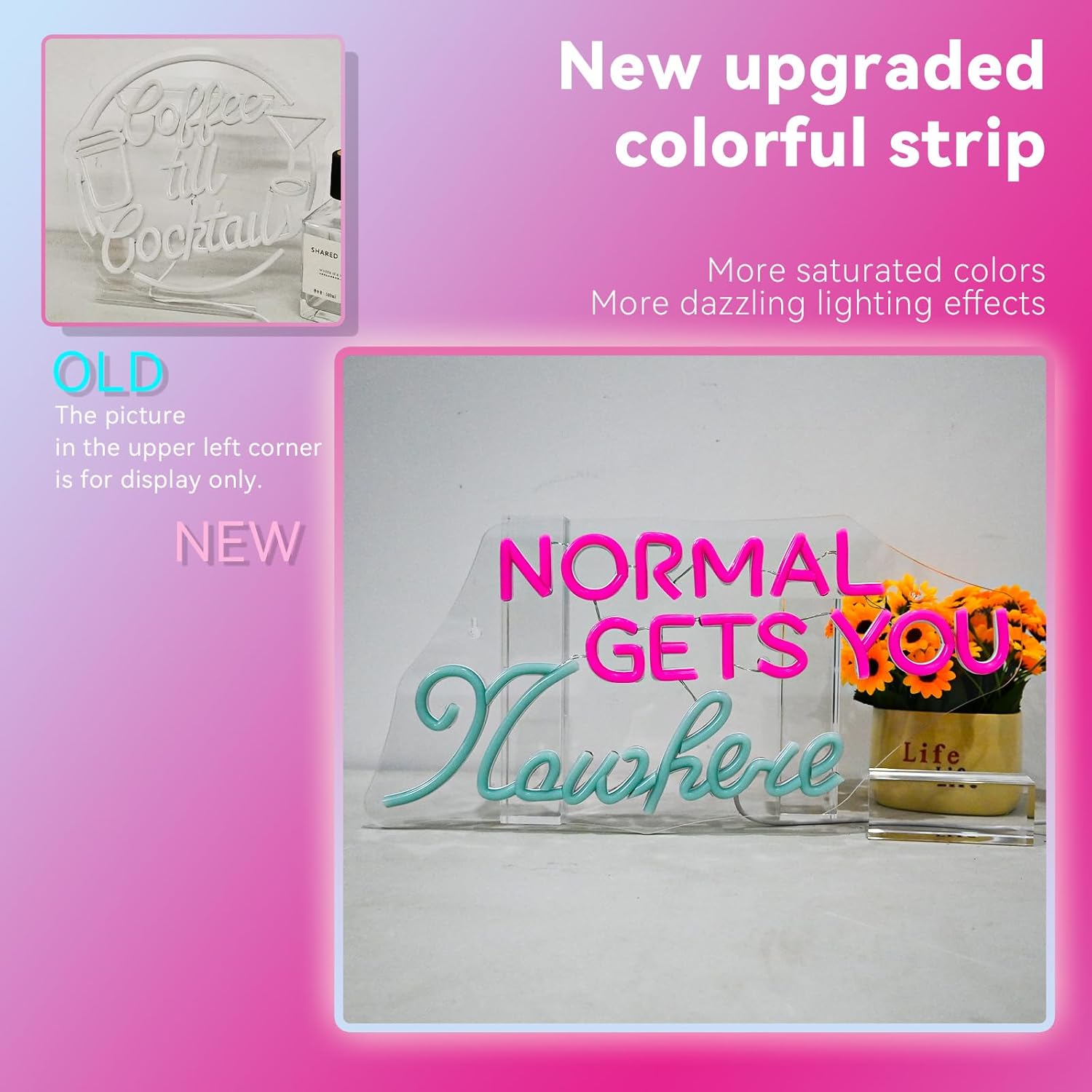 LED neon sign reading "Normal Gets You Nowhere" glowing on a clear backing, ideal for creative interior decor