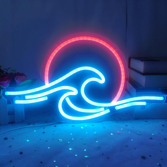Ocean Wave & Sunrise Neon Sign - LED Wall Light for Surf Lovers, Beach Decor & Aesthetic Rooms - Deen neon