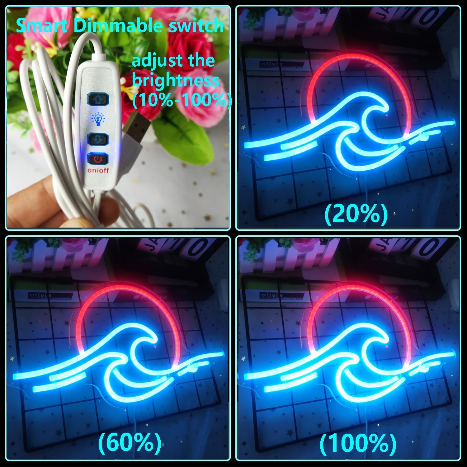 Ocean Wave & Sunrise Neon Sign - LED Wall Light for Surf Lovers, Beach Decor & Aesthetic Rooms - Deen neon