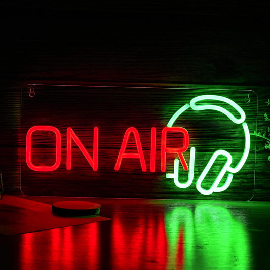 ON AIR Headphones Red Neon Sign – Studio & Podcast Room Décor - Deen neon