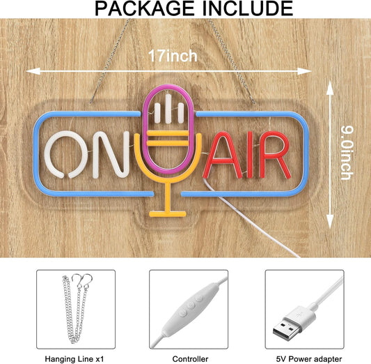 On Air Neon Sign - LED Microphone Light for Podcast, Studio & Live Streaming Decor - Deen neon