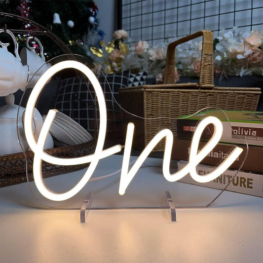ONE Neon Sign - White LED Birthday Decoration Light for 1st Birthday Party & Baby Shower - Deen neon