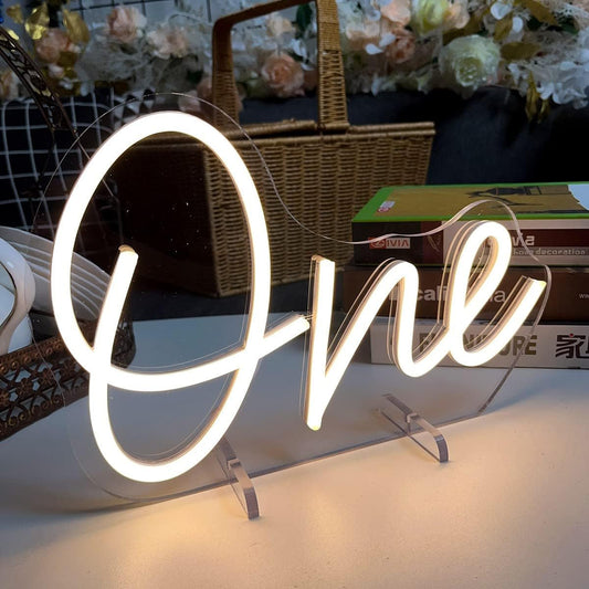 ONE Neon Sign - White LED Birthday Decoration Light for 1st Birthday Party & Baby Shower - Deen neon