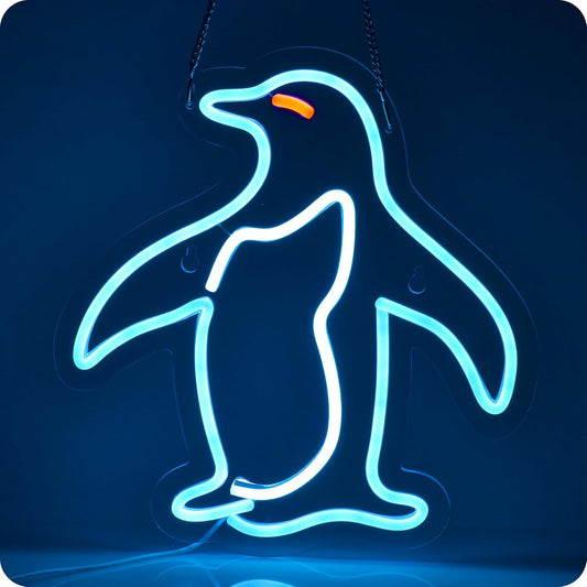 Cute open arms penguin LED neon sign for kids room or nursery wall decor