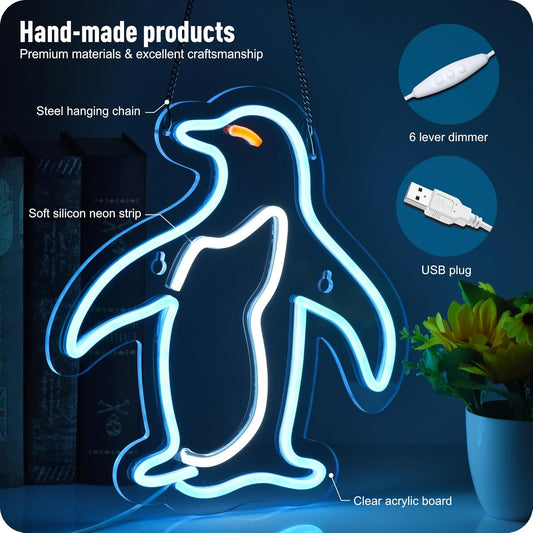 Cute open arms penguin LED neon sign for kids room or nursery wall decor
