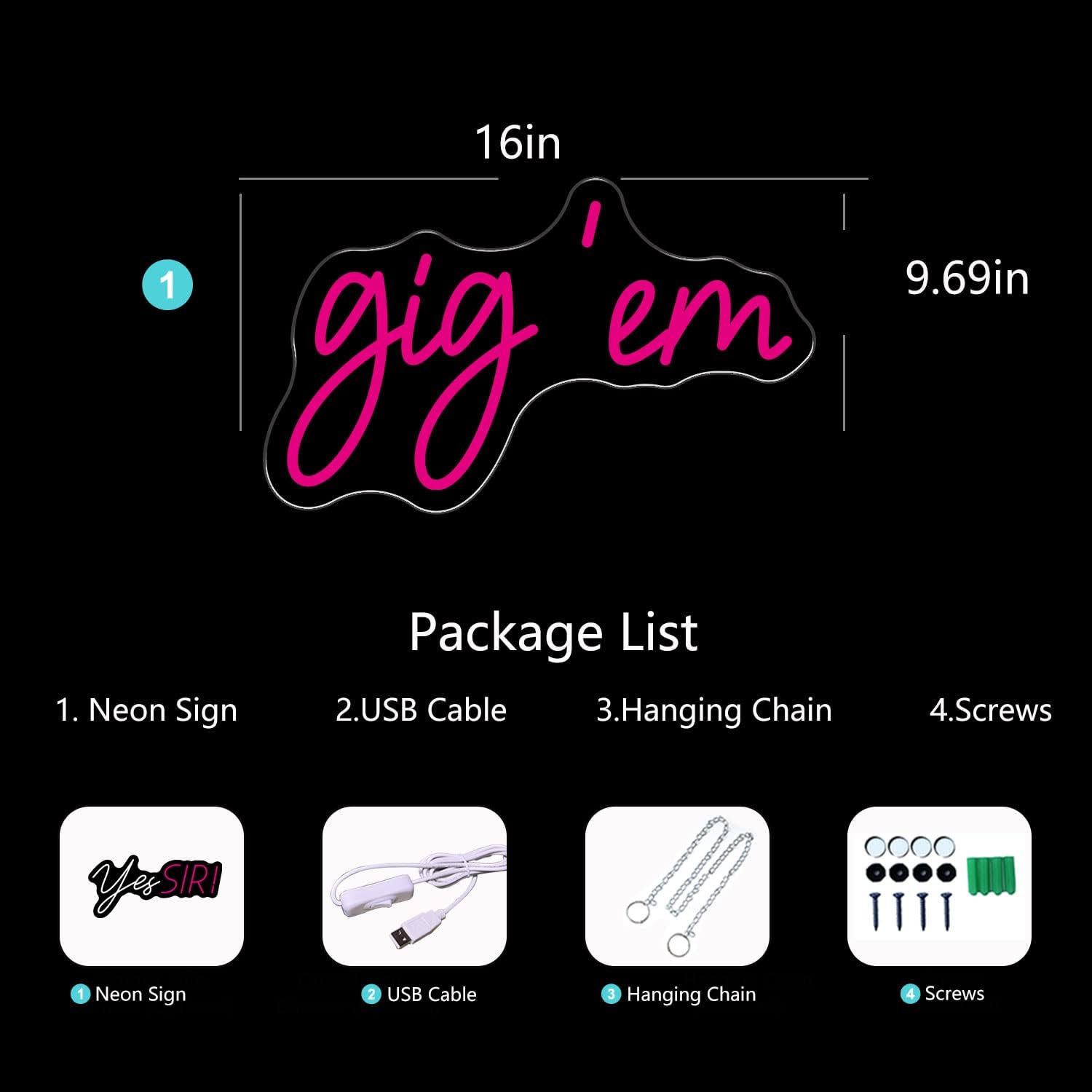 Gig 'Em Neon Sign - Pink LED Wall Light for Game Rooms, Dorms & Party Decor - Deen neon