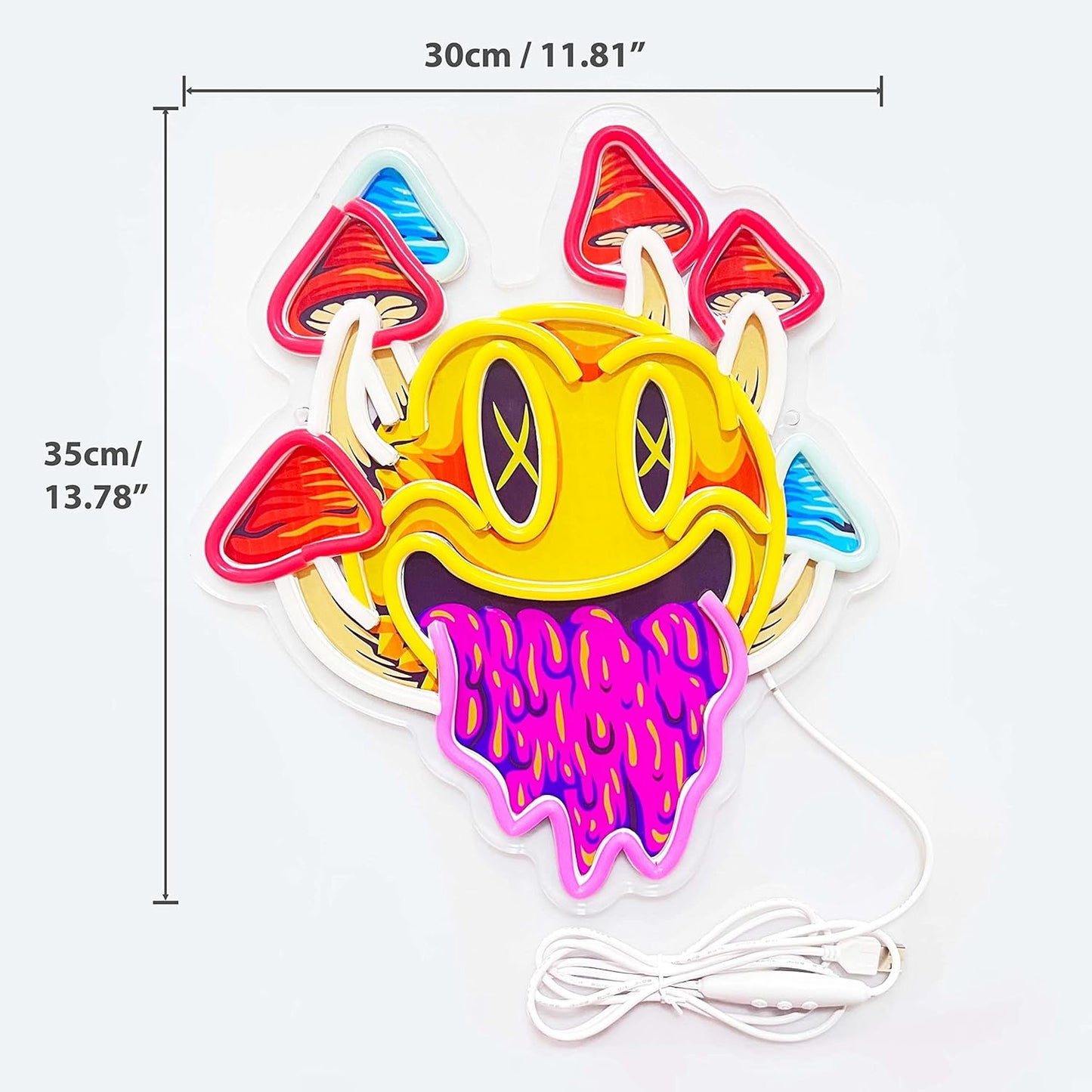 Psychedelic Smiley Mushroom Neon Sign - Trippy LED Wall Light for Room & Bar Decor
