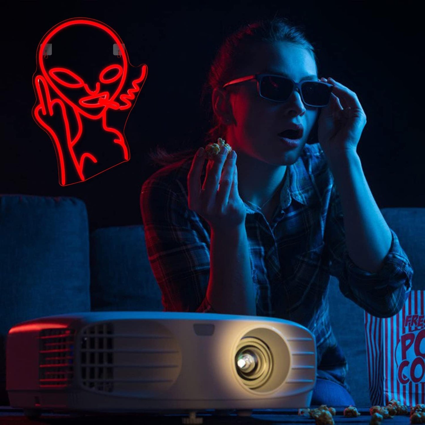 Red Alien Neon Sign - Middle Finger Smoking LED Wall Light for Bar & Man Cave - Deen neon