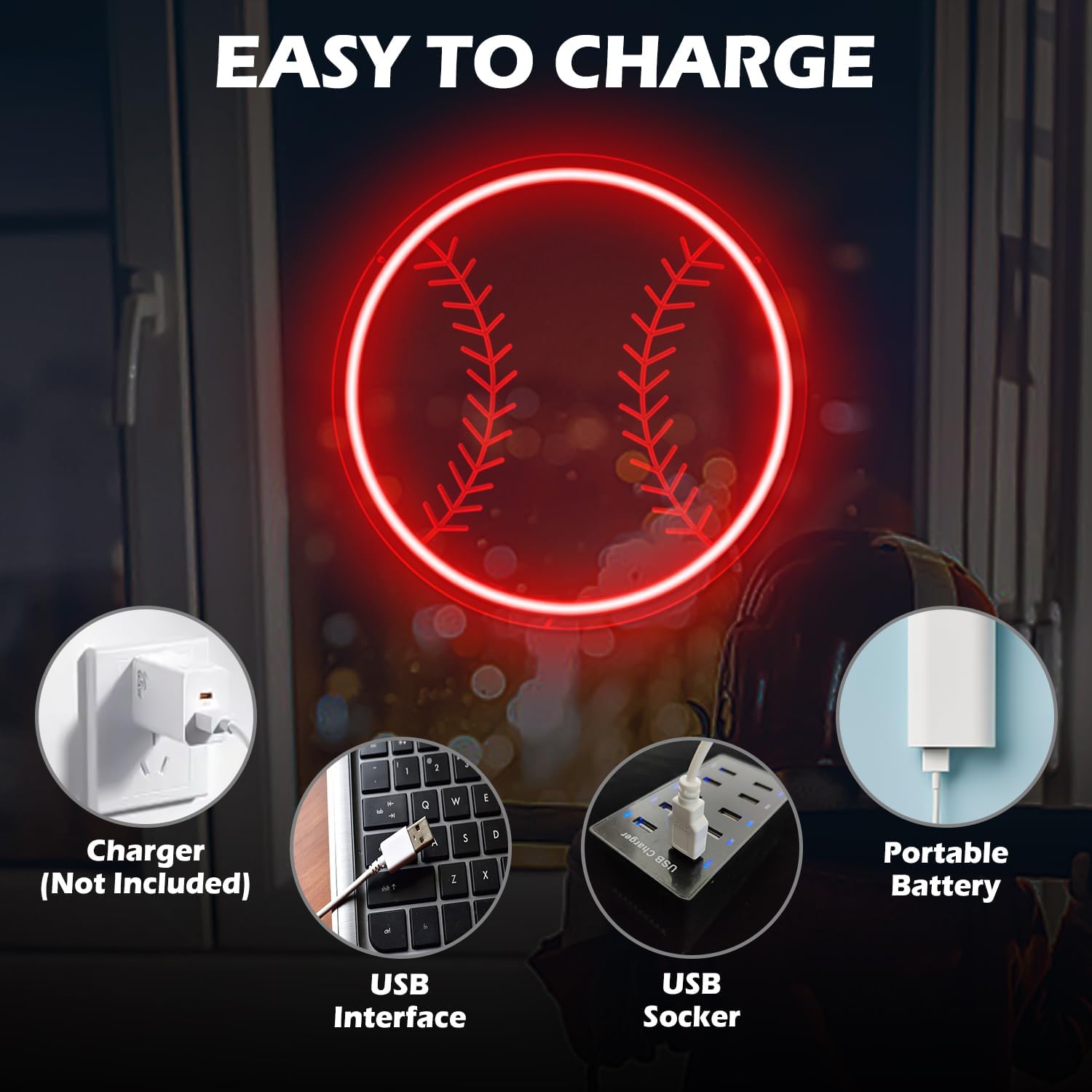 Red baseball neon sign LED wall decor light for sports fans and game rooms
