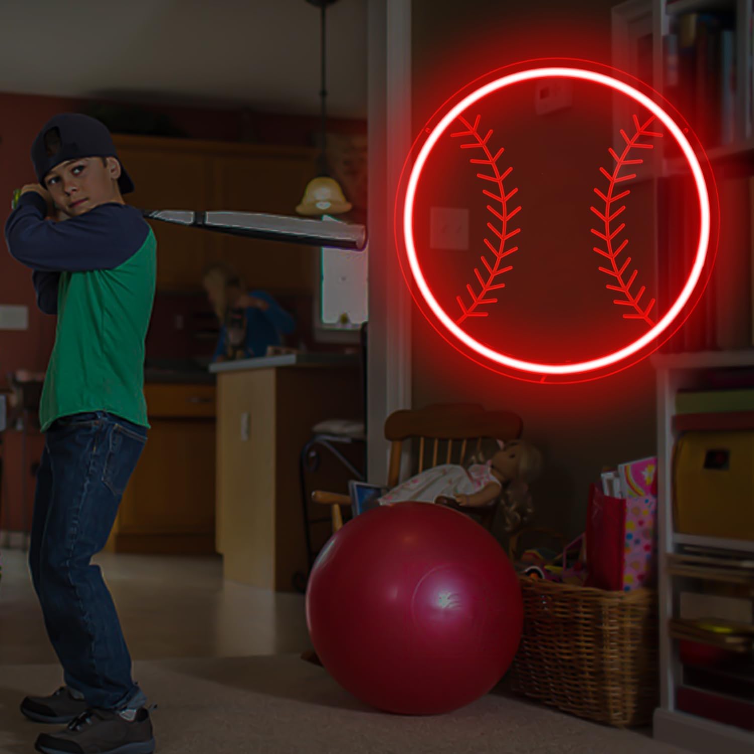Red baseball neon sign LED wall decor light for sports fans and game rooms