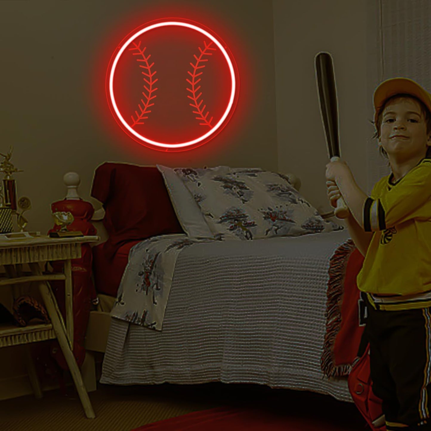 Red baseball neon sign LED wall decor light for sports fans and game rooms