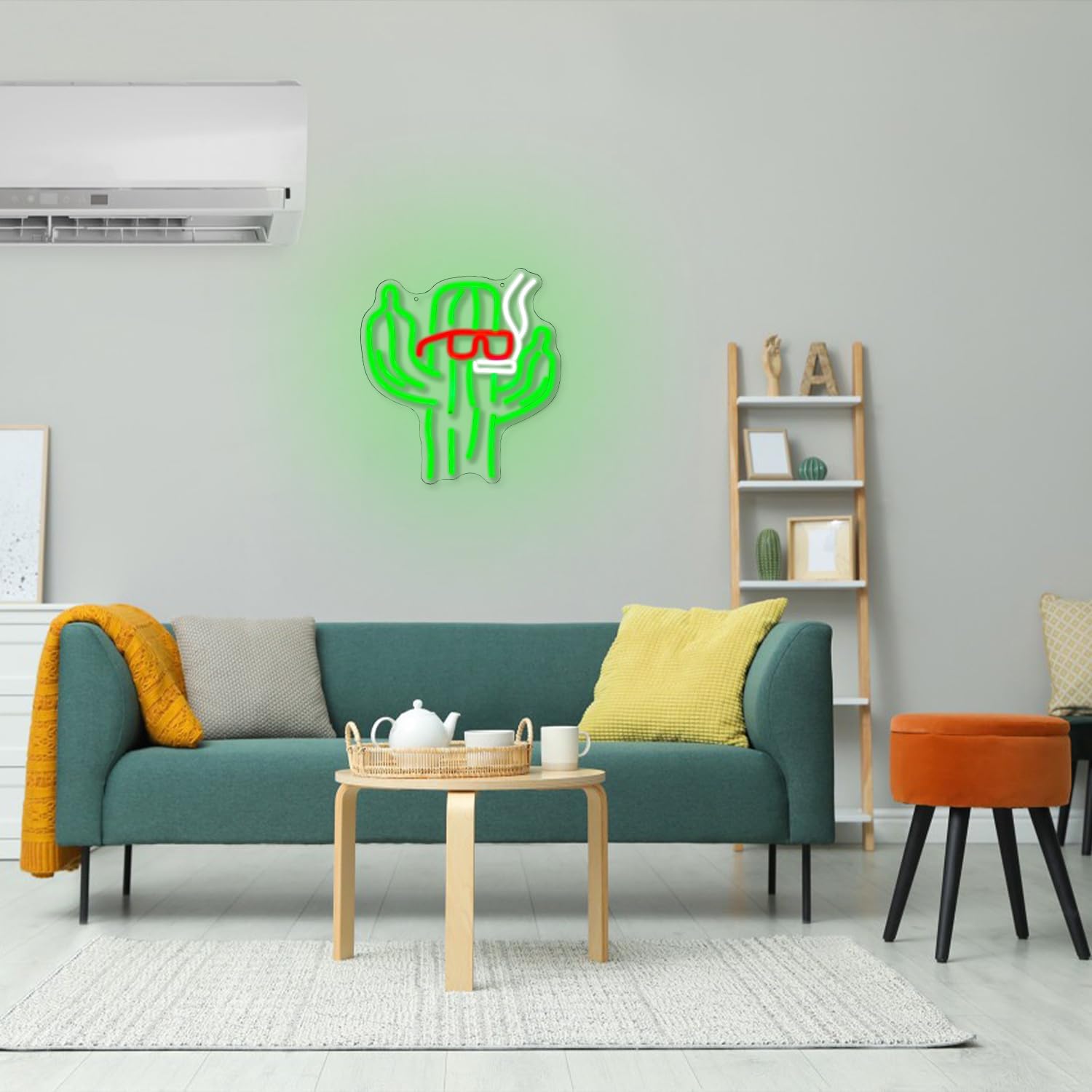 Rebellious cactus neon sign with sunglasses, cigarette, and middle fingers