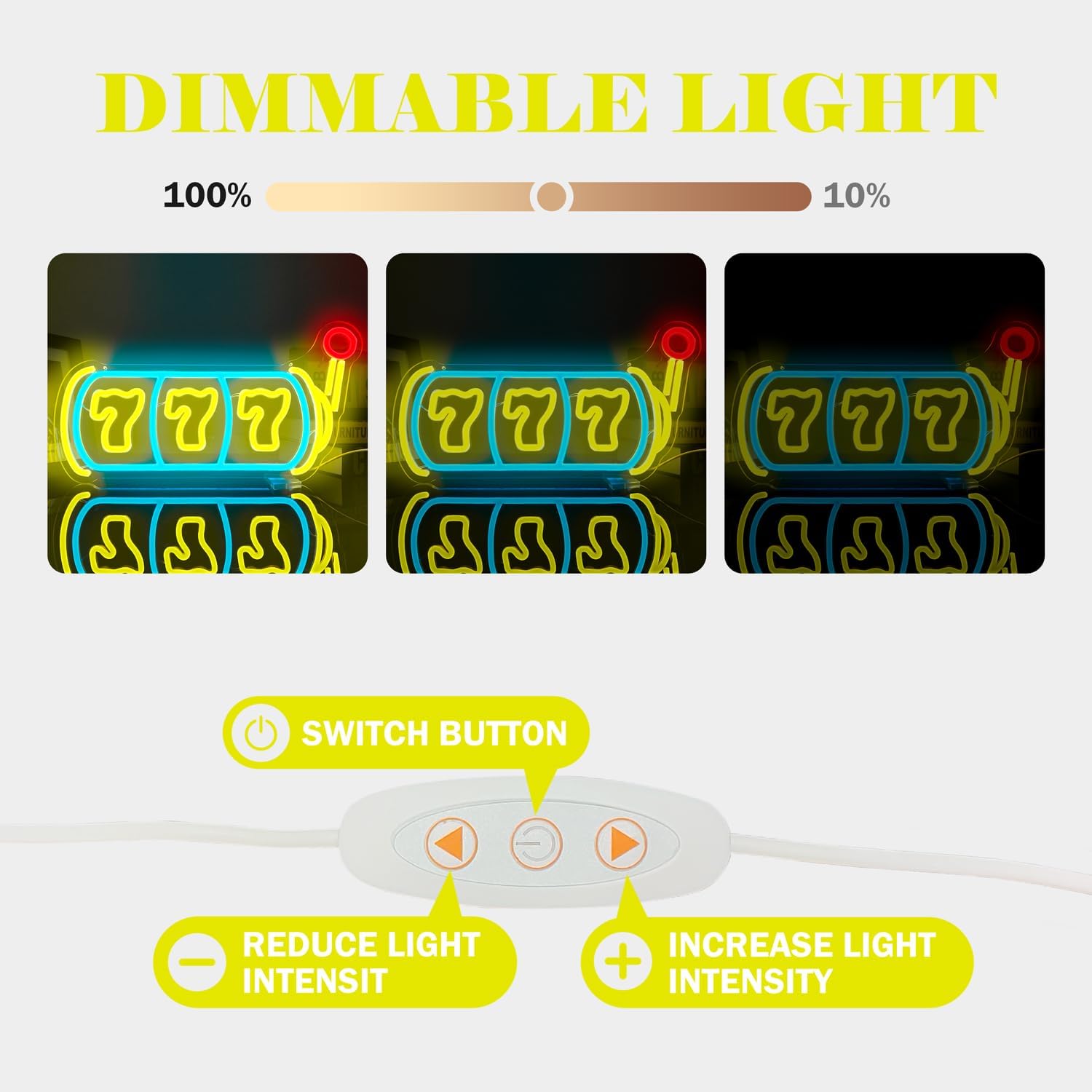 LED neon sign shaped like a slot machine with triple 7s, perfect for game rooms, casinos, and bar wall decor
