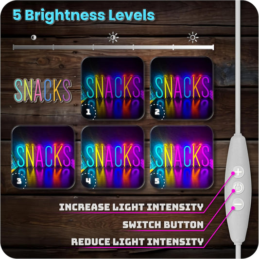 Colorful “Snacks” LED neon light sign for kitchen or snack bar wall decor