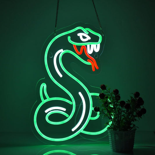 Snake Neon Sign with Flickering Tongue Wall Decor
