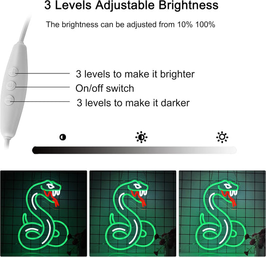 Snake Neon Sign with Flickering Tongue Wall Decor