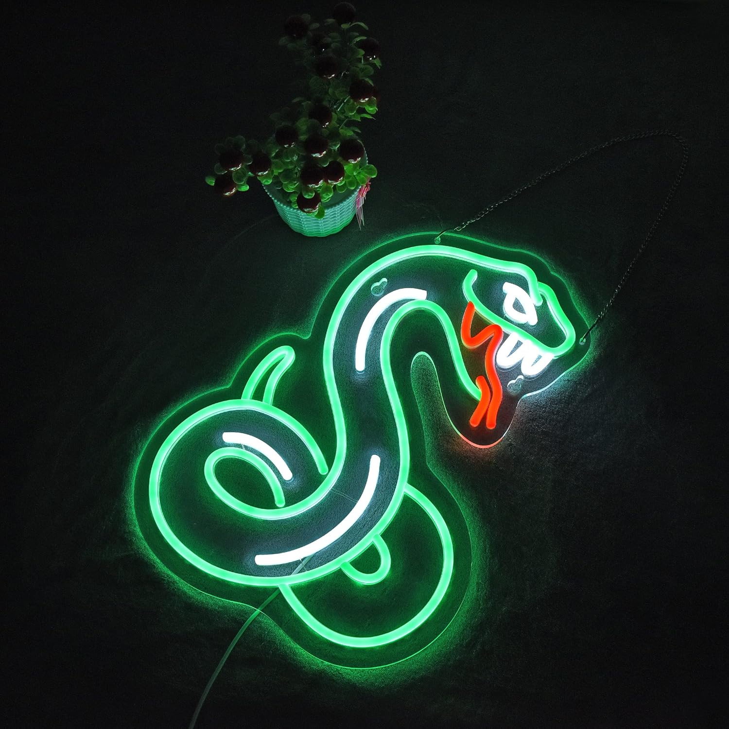 Snake Neon Sign with Flickering Tongue Wall Decor