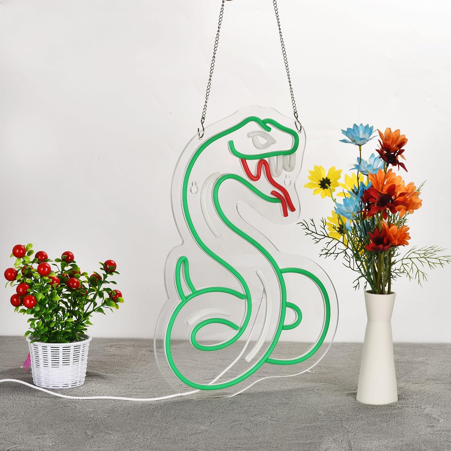 Snake Neon Sign with Flickering Tongue Wall Decor