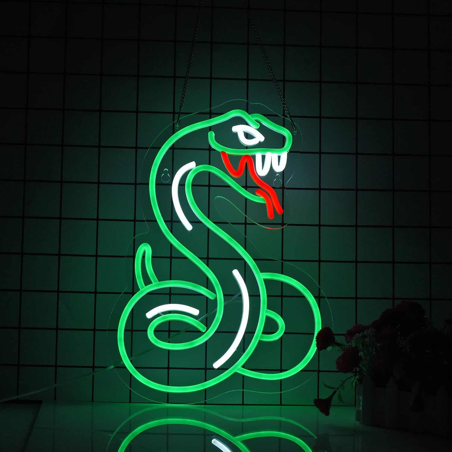 Snake Neon Sign with Flickering Tongue Wall Decor
