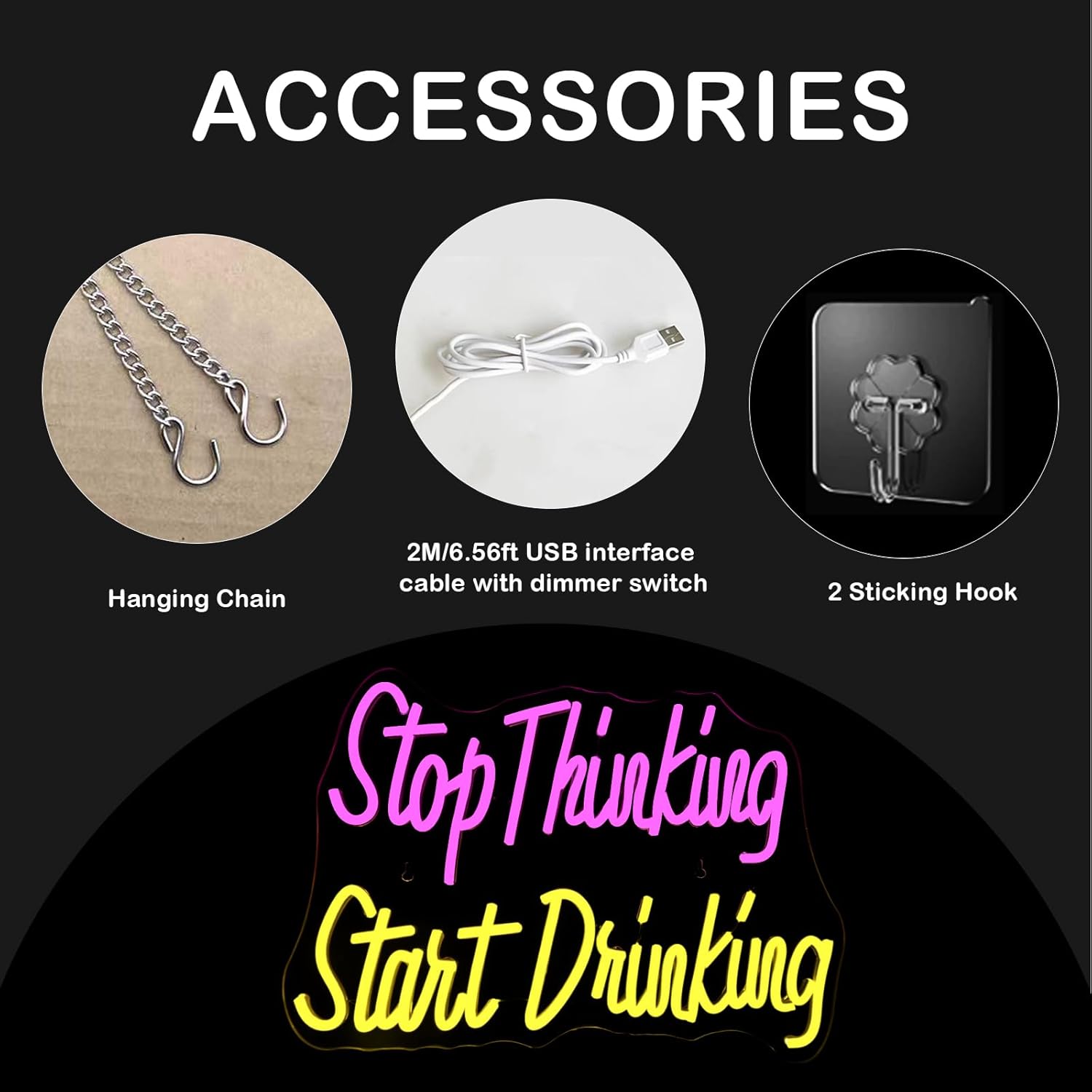 LED neon sign with the quote "Stop Thinking Start Drinking" for bar and party wall decor

