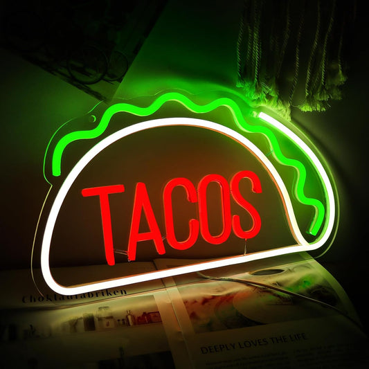 Tacos Neon Sign - LED Taco Shape Light for Mexican Restaurants, Food Trucks & Bars - Deen neon