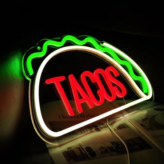 Tacos Neon Sign - LED Taco Shape Light for Mexican Restaurants, Food Trucks & Bars - Deen neon