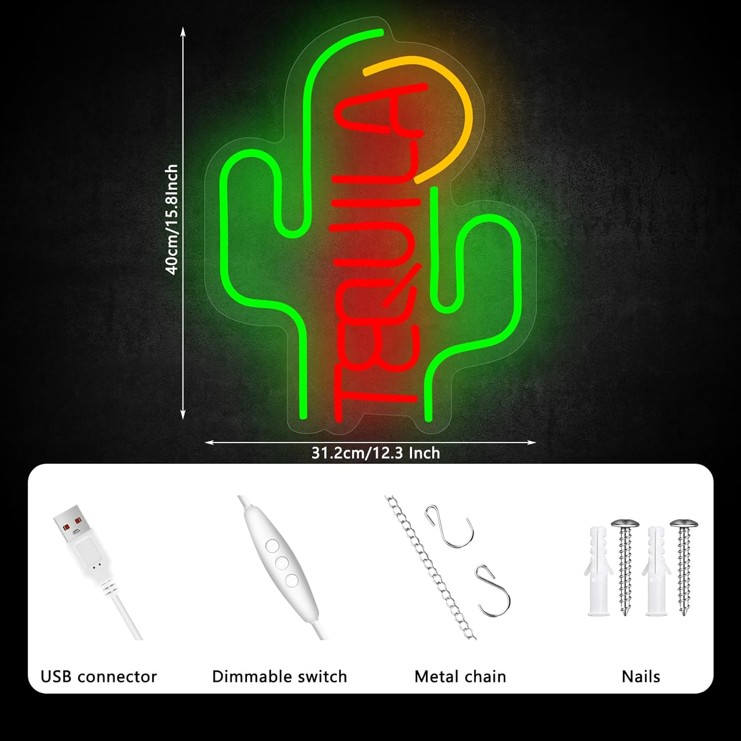 Tequila Cactus Neon Sign – Fun LED Light for Bars, Lounges, and Parties