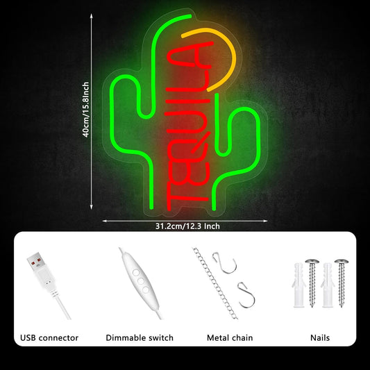 Tequila Cactus Neon Sign – Fun LED Light for Bars, Lounges, and Parties