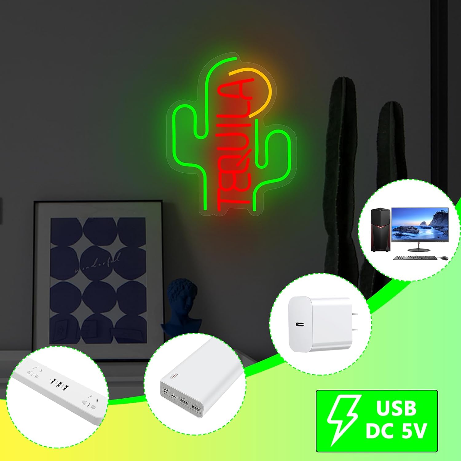 Tequila Cactus Neon Sign – Fun LED Light for Bars, Lounges, and Parties