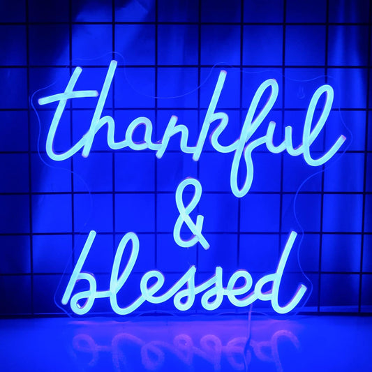 Thankful Blessed" Neon Sign – LED Wall Light for Home & Cozy Room Decor - Deen neon