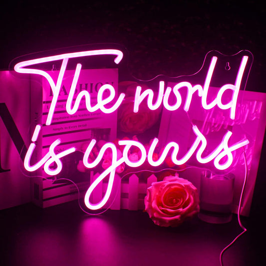 The World Is Yours Neon Sign - Pink LED Light for Inspirational & Aesthetic Decor - Deen neon