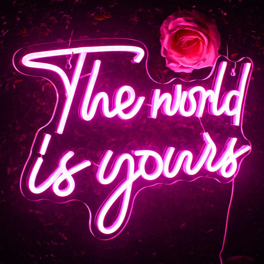 The World Is Yours Neon Sign - Pink LED Light for Inspirational & Aesthetic Decor - Deen neon
