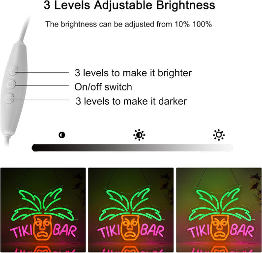 TIKI BAR neon sign with LED light – tropical decor for bar, home or beach party