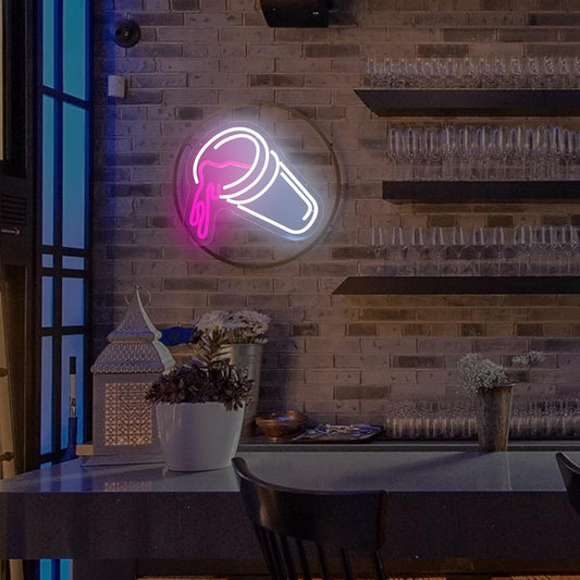 Tilted Water Cup Neon Sign - LED Wall Light for Bars, Cafes & Home Decor