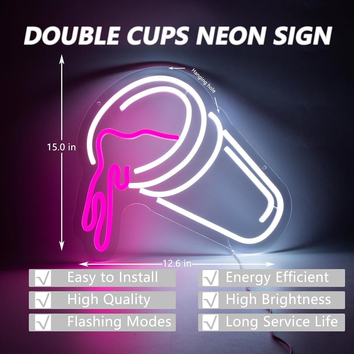 Tilted Water Cup Neon Sign - LED Wall Light for Bars, Cafes & Home Decor