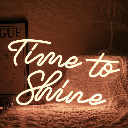 Time to Shine neon sign in LED – pink motivational wall light for home or office