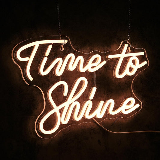 Time to Shine neon sign in LED – pink motivational wall light for home or office
