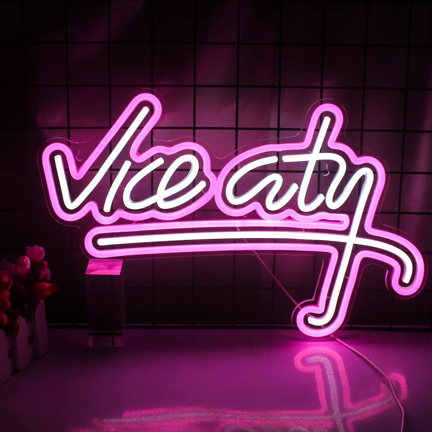 Vice City Neon Sign - Pink & Blue LED Light for Miami & Retro Aesthetic Decor - Deen neon